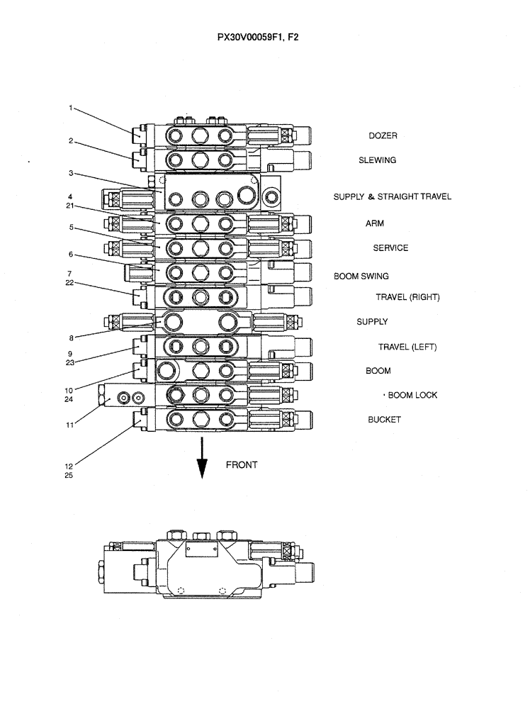 Схема запчастей Case CX36B - (07-001) - VALVE ASSY, CONTROL (PX30V00059F1, F2) ELECTRICAL AND HYDRAULIC COMPONENTS