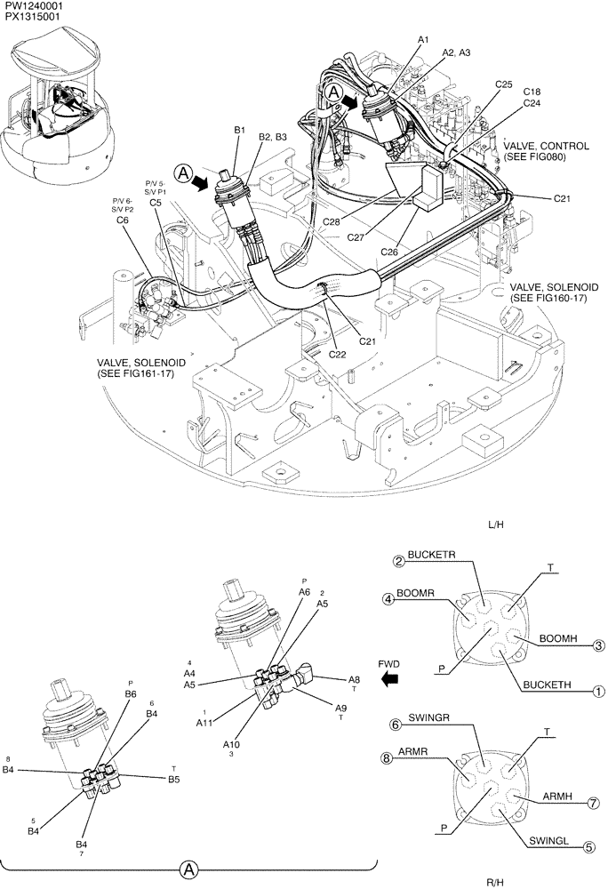 Схема запчастей Case CX36B - (01-031[01]) - CONTROL LINES, REMOTE P/N PW64H00037F1 (35) - HYDRAULIC SYSTEMS