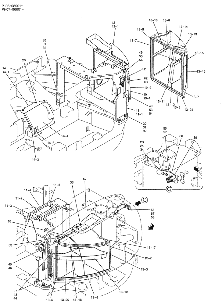 Схема запчастей Case CX50B - (05-016) - GUARD INSTAL CAB (COOLER) (PH21C00019F1) 2 OF 3 OPTIONAL PARTS