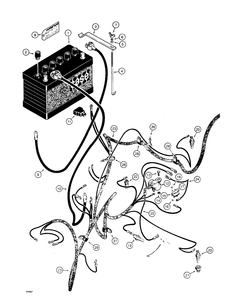 Схема запчастей Case W4 - (048) - BATTERY AND ENGINE ELECTRICAL CIRCUIT, FOR 1.8 LITRE ENGINE, USED BEFORE TRACTOR SN 1205402 (04) - ELECTRICAL SYSTEMS