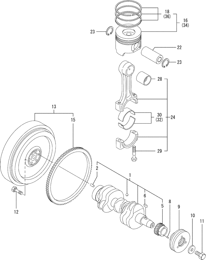 Схема запчастей Case CX27B - (08-008) - CRANKSHAFT AND PISTON (10) - ENGINE