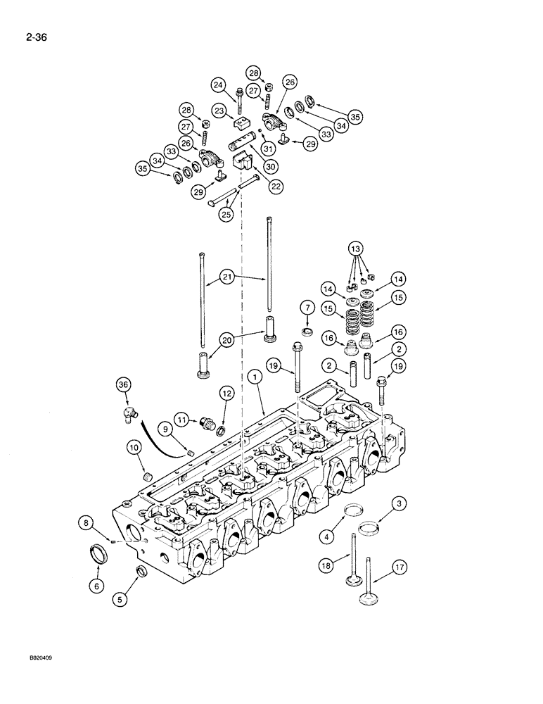 Схема запчастей Case 721 - (2-36) - CYLINDER HEAD AND VALVE MECHANISM, 6T-830 ENGINE (02) - ENGINE