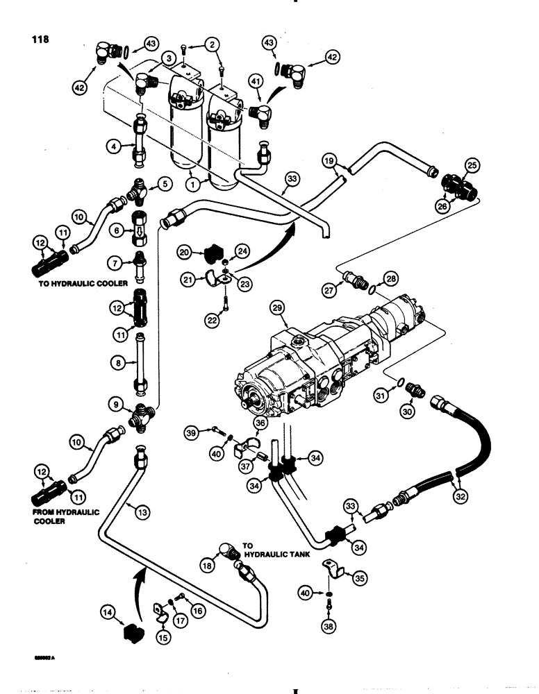 Схема запчастей Case 1845B - (118) - HYDROSTATIC DRIVE HYDRAULIC CIRCUIT, FILTER TO COOLER, RESERVOIR, AND PUMP (06) - POWER TRAIN