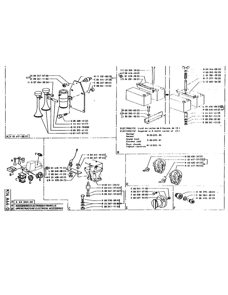 Схема запчастей Case 160CL - (263) - UPPERSTRUCTURE ELECTRICAL ACCESSORIES, ELECTORLYTE: SUPPLIED IN 6 BOTTLE CARTON OF 1,51 (06) - ELECTRICAL SYSTEMS