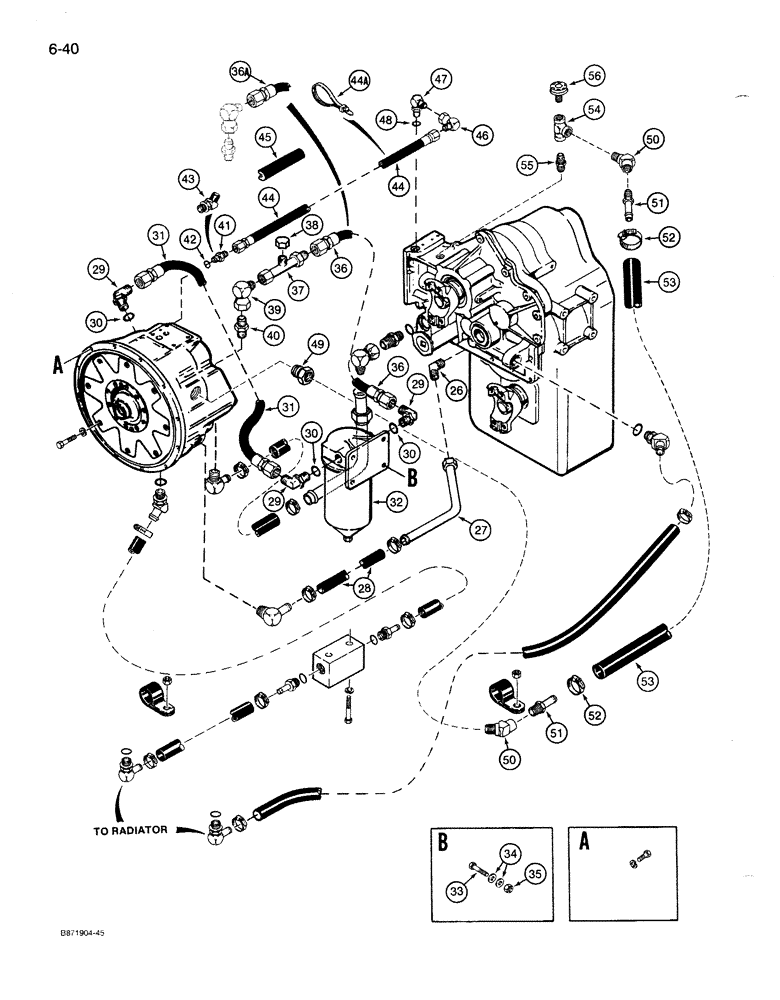 Схема запчастей Case 1085B - (6-040) - TORQUE CONVERTER AND TRANSMISSION CIRCUIT (06) - POWER TRAIN