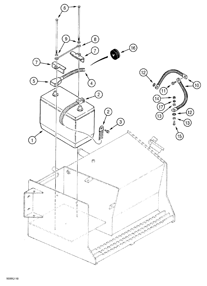 Схема запчастей Case 580SL - (4-012) - BATTERY AND BATTERY CABLES, MODELS WITHOUT COLD START (04) - ELECTRICAL SYSTEMS