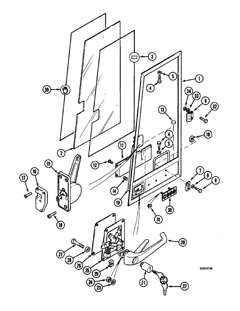 Схема запчастей Case 220B - (9-096) - CAB DOOR, P.I.N. 03202 AND AFTER (09) - CHASSIS