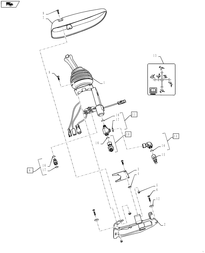 Схема запчастей Case 1121F - (35.128.01) - VALVE ASSEMBLY - JOYSTICK CONTROL INSTALLATION - 2 FUNCTION JOYSTICK (35) - HYDRAULIC SYSTEMS