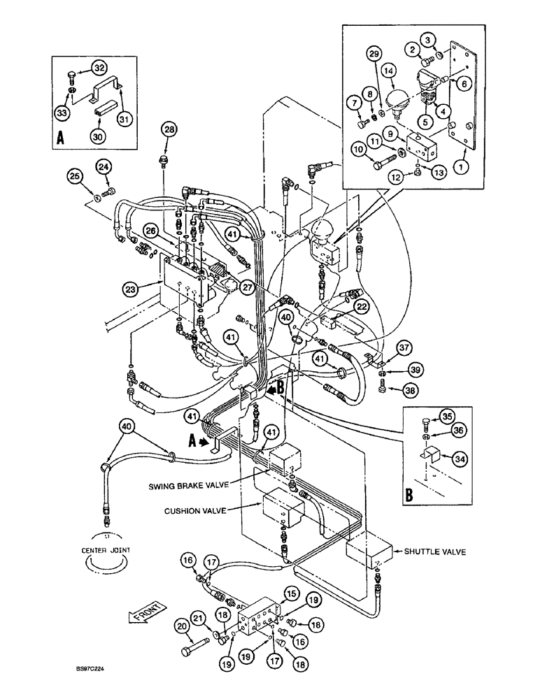 Схема запчастей Case 9030B - (8-046) - PILOT COMPONENT MOUNTING AND HOSE SUPPORTS, P.I.N. DAC03#2001 AND AFTER (08) - HYDRAULICS