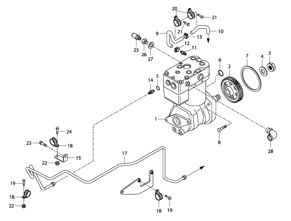 Схема запчастей Case 340 - (01A00000248[001]) - ENGINE - AIR COMPRESSOR (10) - ENGINE