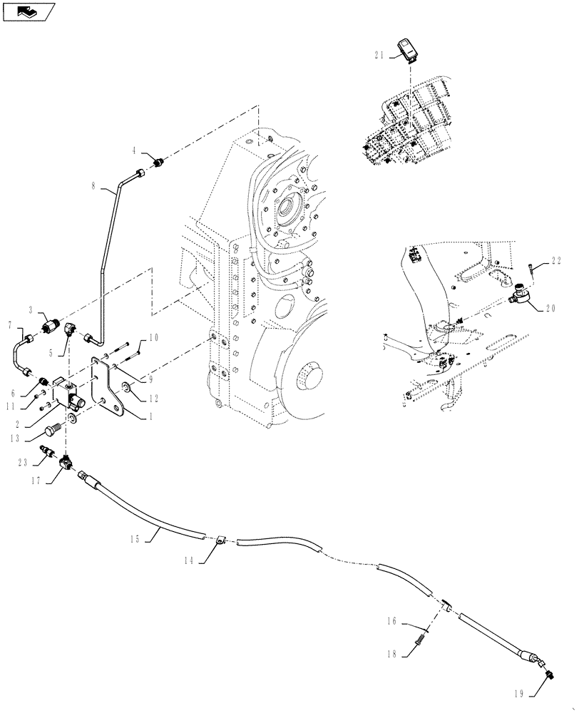 Схема запчастей Case 1021F - (25.102.01) - DIFFERENTIAL LOCK LINE (25) - FRONT AXLE SYSTEM