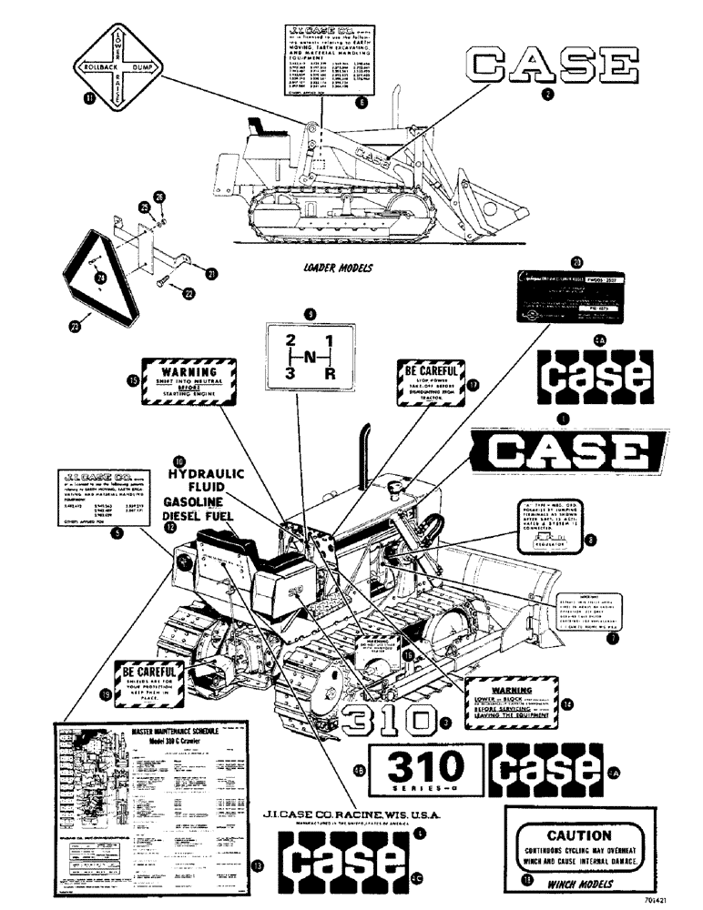 Схема запчастей Case 310G - (276) - DECALS, EARLY PRODUCTION MODELS (05) - UPPERSTRUCTURE CHASSIS