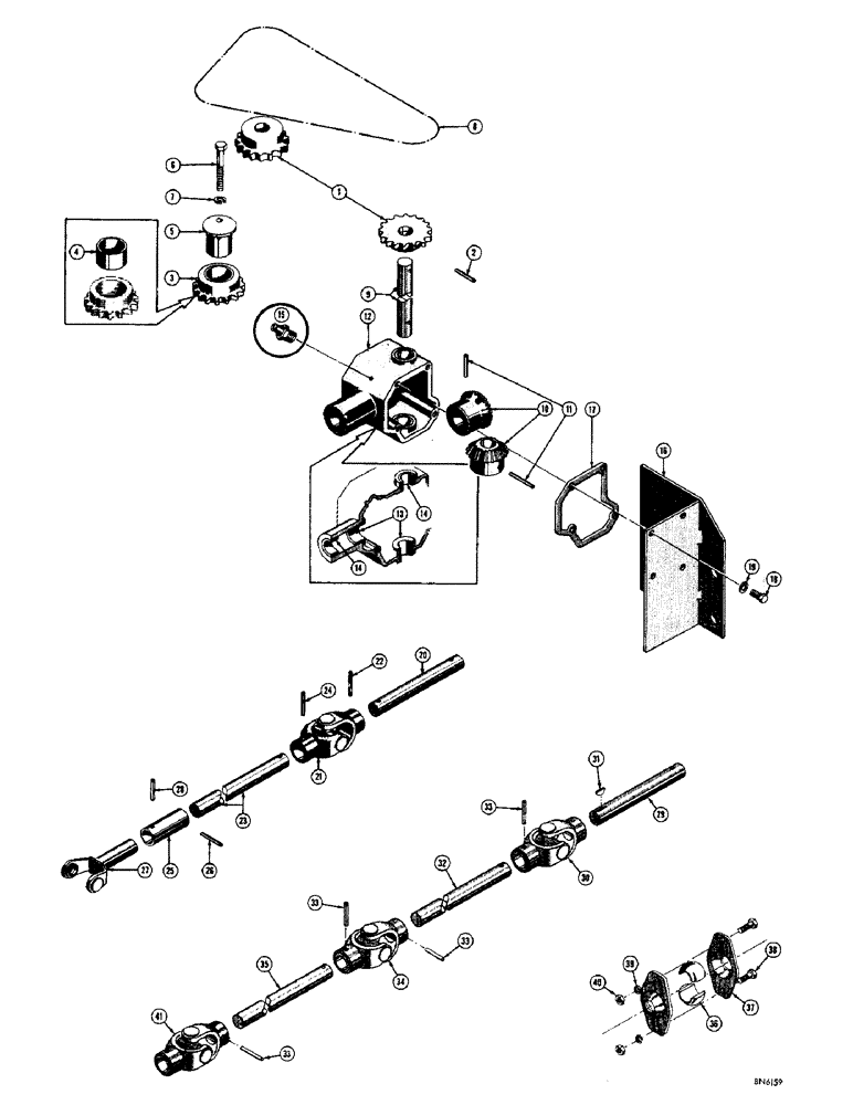 Схема запчастей Case 310B - (16) - STEERING CHAIN DRIVE AND LINKAGE 