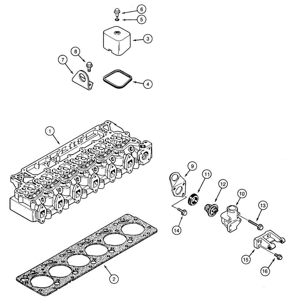 Схема запчастей Case 850E - (2-16) - CYLINDER HEAD COVERS AND GASKET, 6-590 ENGINE, 6T-590 ENGINE (02) - ENGINE