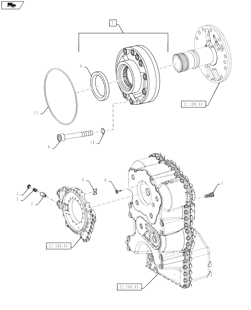 Схема запчастей Case 521F - (21.700.02) - TRANSMISSION PUMP AND PRESSURE REGULATOR CONVERTER (21) - TRANSMISSION