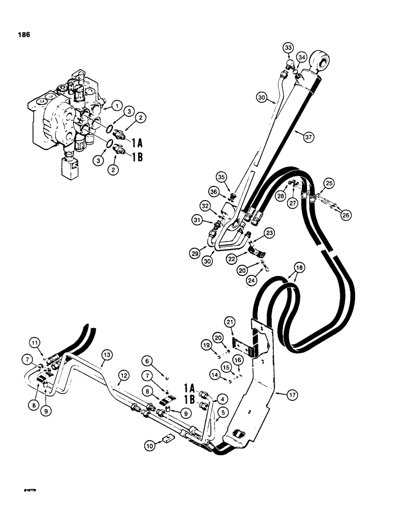 Схема запчастей Case 855C - (186) - LOADER BUCKET HYDRAULIC CIRCUIT (07) - HYDRAULIC SYSTEM