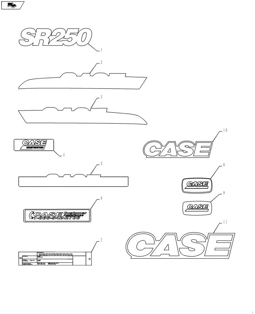 Схема запчастей Case SR250 - (90.108.AB) - DECALS (SR250) (90) - PLATFORM, CAB, BODYWORK AND DECALS