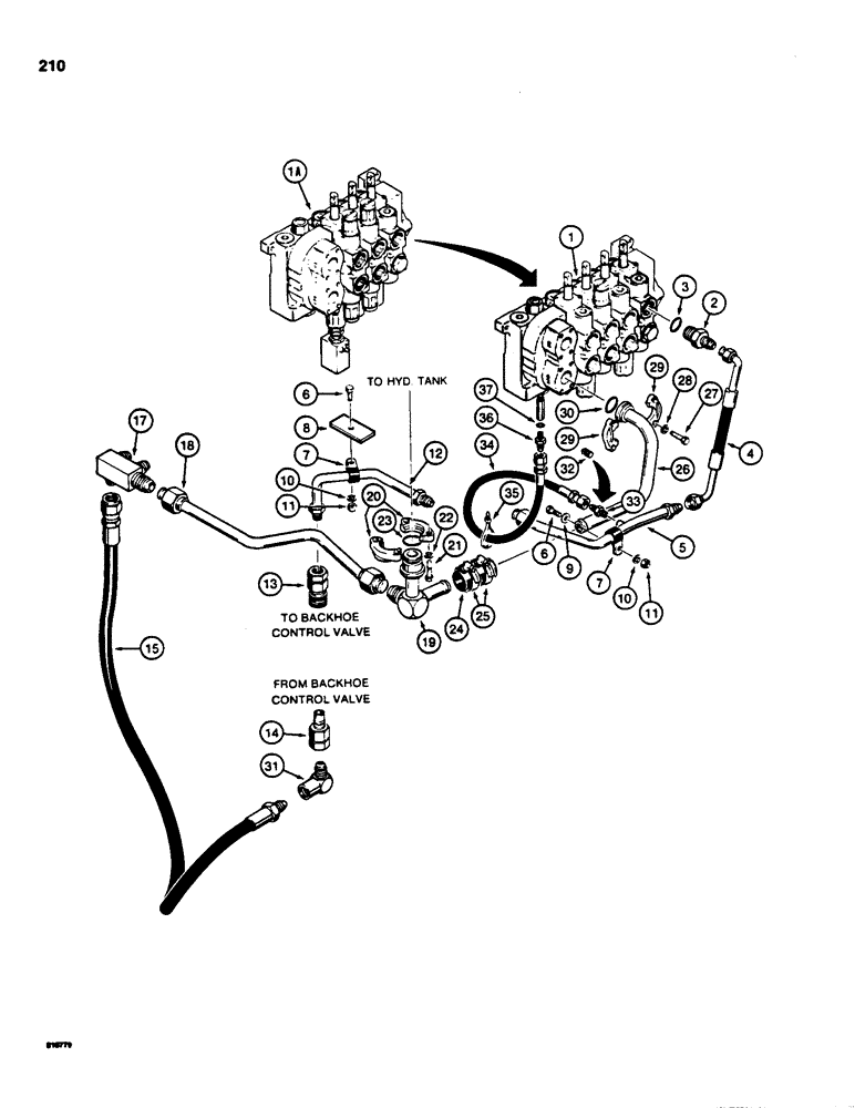 Схема запчастей Case 855C - (210) - BACKHOE HYDRAULIC CIRCUIT, CONTROL VALVE TO BACKHOE AND RESERVOIR (07) - HYDRAULIC SYSTEM