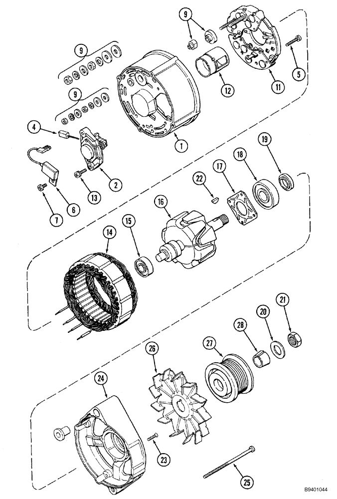 Схема запчастей Case 750K - (04-03) - ALTERNATOR ASSY (MODELS WITH AIR CONDITIONING) (04) - ELECTRICAL SYSTEMS