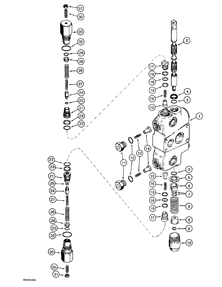 Схема запчастей Case 570LXT - (8-084) - BACKHOE CONTROL VALVE, DIPPER SECTION (08) - HYDRAULICS