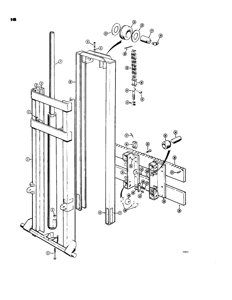 Схема запчастей Case 586 - (16) - MAST AND RELATED PARTS (14-1/4 FOOT), 5000 LB. LIFT CAPACITY (83) - TELESCOPIC SINGLE ARM