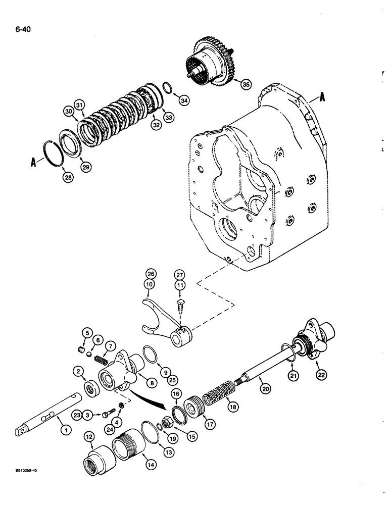 Схема запчастей Case 680L - (6-40) - TRANSMISSION THIRD CLUTCH AND FOUR WHEEL DRIVE SHIFT MECHANISM, TWO WHEEL & FOUR WHEEL DRIVE MODELS (06) - POWER TRAIN