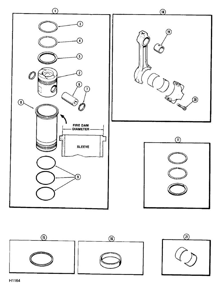 Схема запчастей Case 780 - (062) - PISTONS & SLEEVES, W/ 5.189" TO 5.194" FIRE DAM DIA SLEEVE 336BD NATURAL ASPIRATED ENG (02) - ENGINE