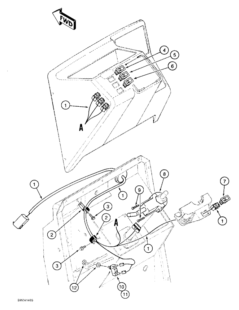 Схема запчастей Case 590L - (4-16) - FRONT CONSOLE WIRING HARNESS AND CONNECTIONS (04) - ELECTRICAL SYSTEMS