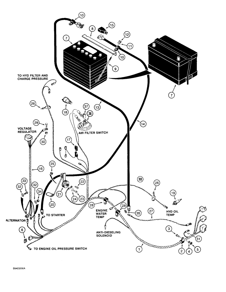 Схема запчастей Case 1825 - (4-21A) - REAR HARNESS AND BATTERY, GASOLINE MODELS, PRIOR TO P.I.N. JAF0096778 (04) - ELECTRICAL SYSTEMS