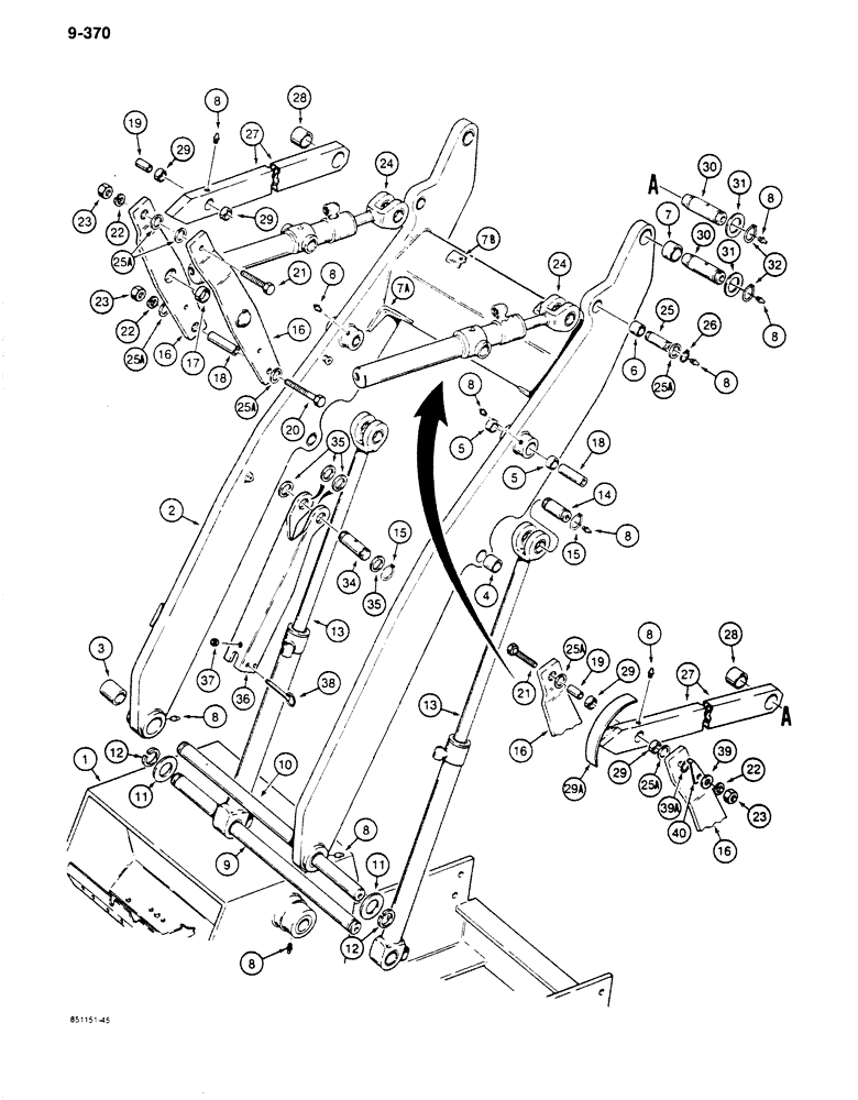 Схема запчастей Case 680K - (9-370) - LOADER LIFT FRAME AND MOUNTING PARTS (09) - CHASSIS/ATTACHMENTS