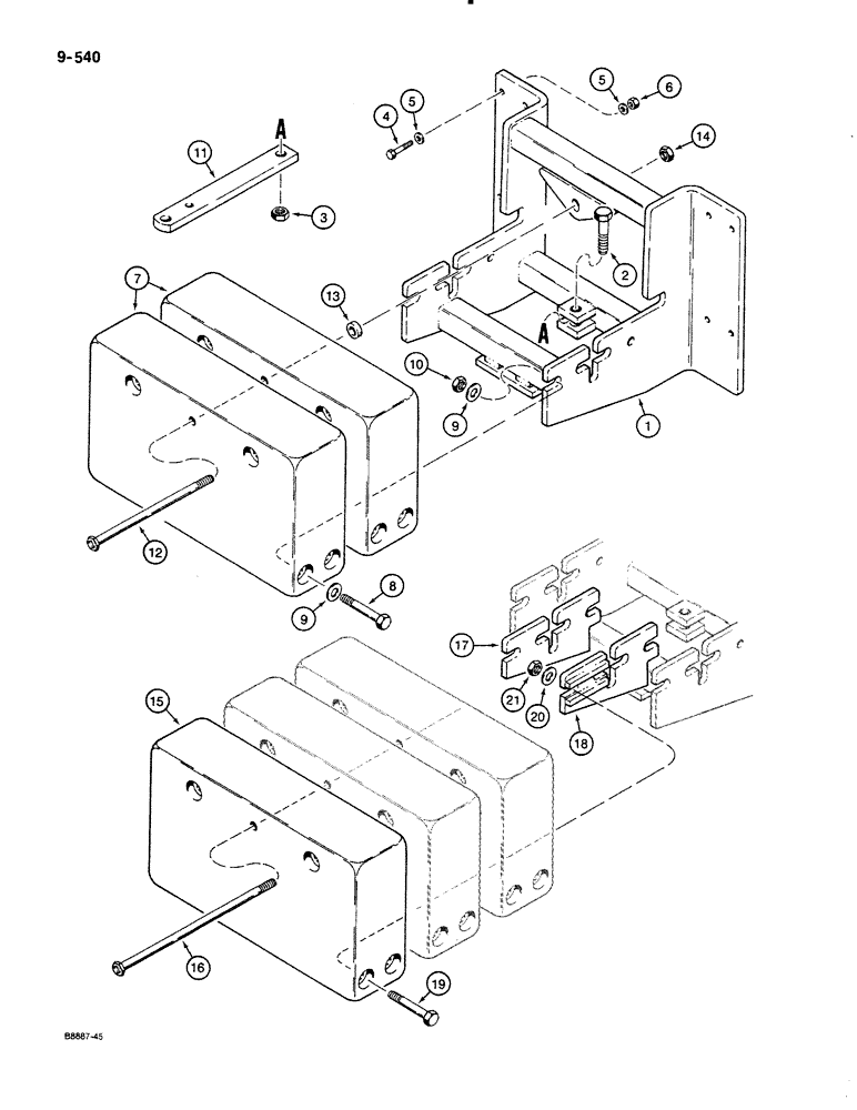 Схема запчастей Case 580K - (09-540) - REAR COUNTERWEIGHT AND DRAWBAR (09) - CHASSIS/ATTACHMENTS