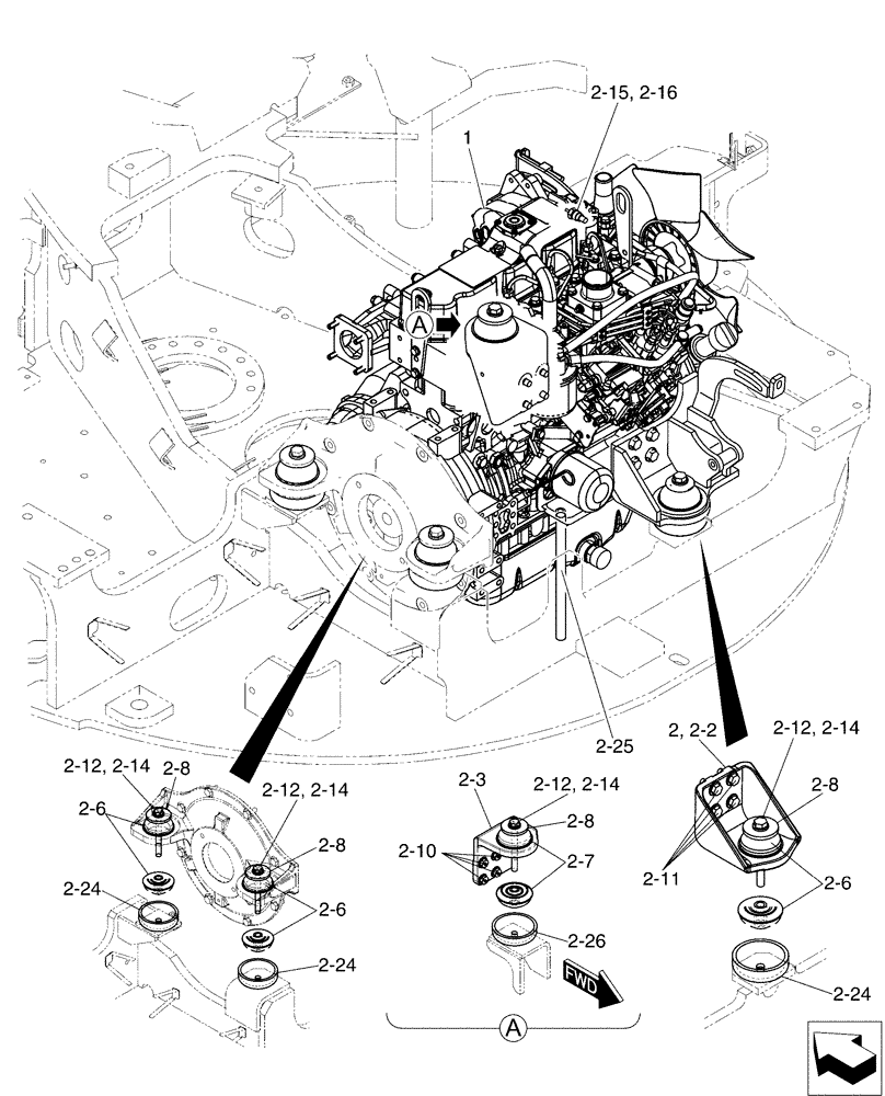 Схема запчастей Case CX50B - (01-008) - ENGINE INSTAL, COOLER (10) - ENGINE