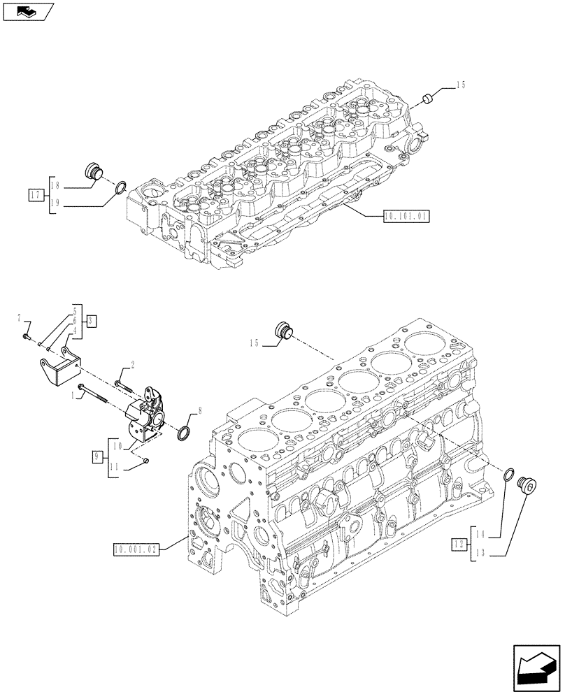 Схема запчастей Case F4HFE613U A006 - (10.402.01[01]) - PIPING - ENGINE COOLING SYSTEM (504259533-504199747-504212393) (10) - ENGINE