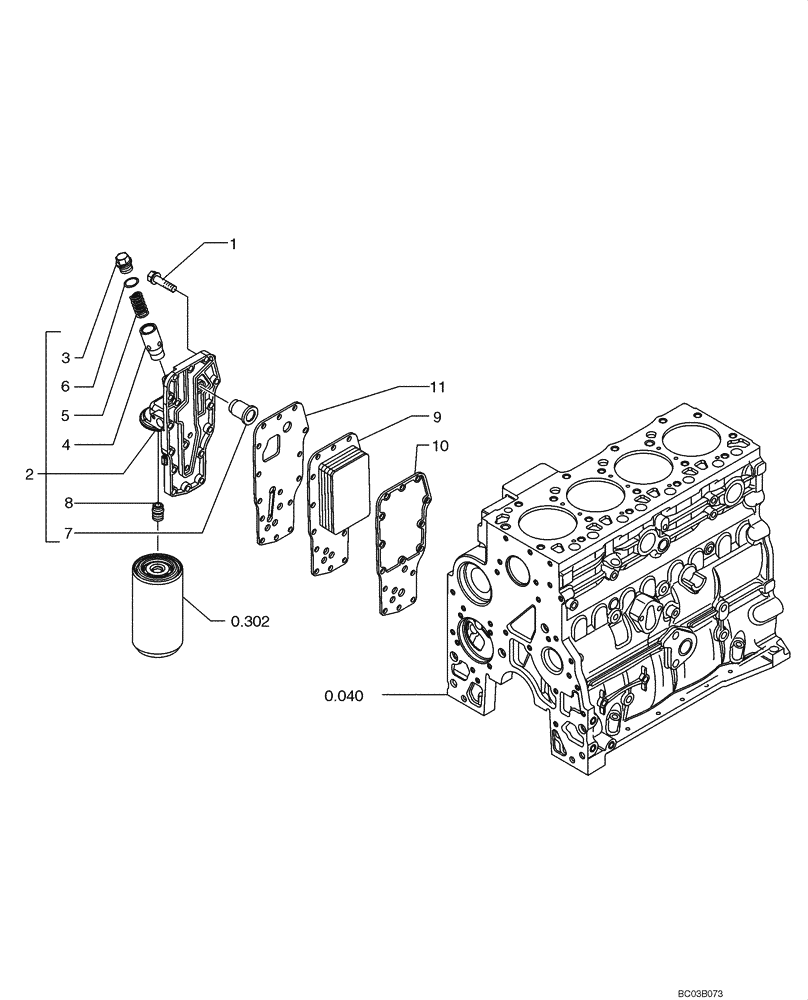 Схема запчастей Case 521D - (0.315[01]) - OIL FILTER AND COOLER (02) - ENGINE