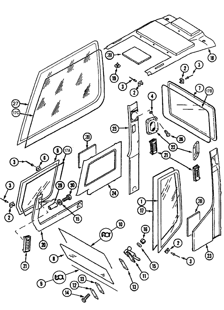 Схема запчастей Case 788 - (09E-06) - CAB TRIM AND GLASS 788P / 788PSU (05.1) - UPPERSTRUCTURE CHASSIS/ATTACHMENTS