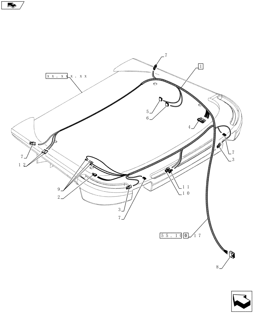 Схема запчастей Case 621F - (55.100.17) - HARNESS, CAB ROOF (55) - ELECTRICAL SYSTEMS