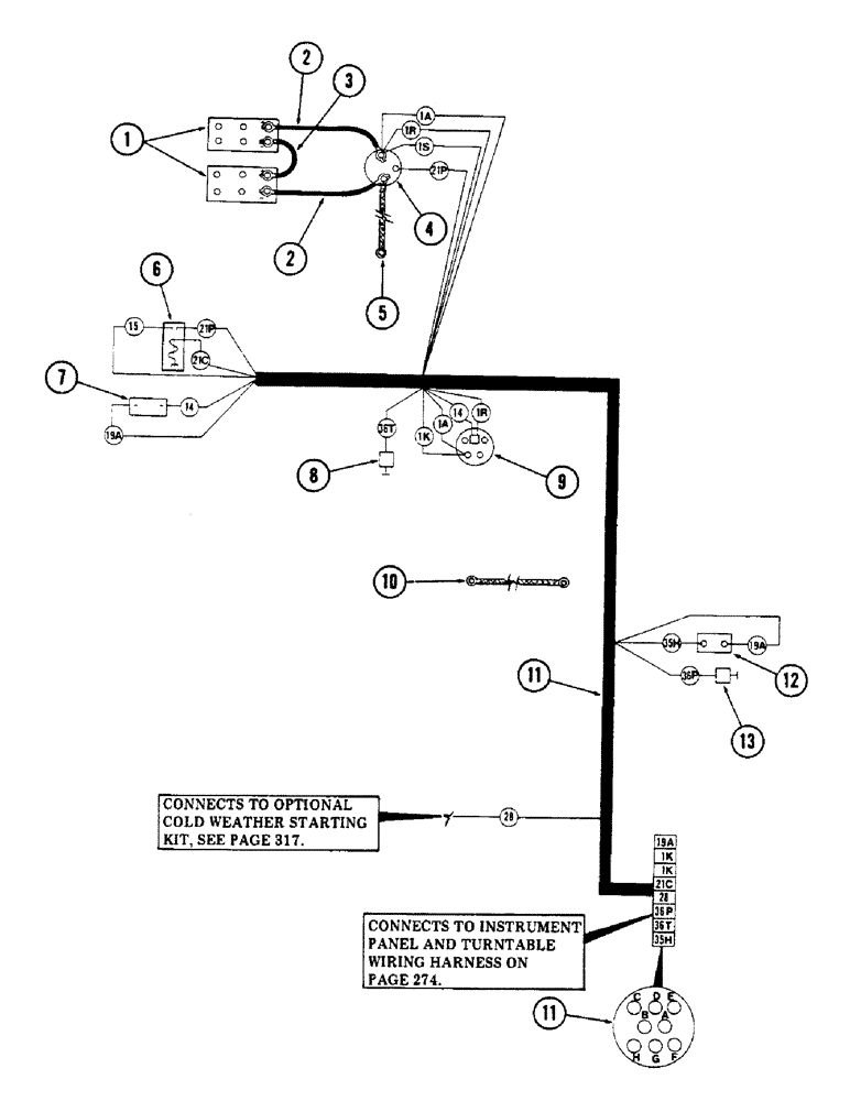 Схема запчастей Case 50 - (284) - ENGINE WIRING HARNESS FOR: DETROIT DIESEL 6V-53 ENGINE(USED ON UNITS WITH SN. 6280345 & AFTER) (55) - ELECTRICAL SYSTEMS