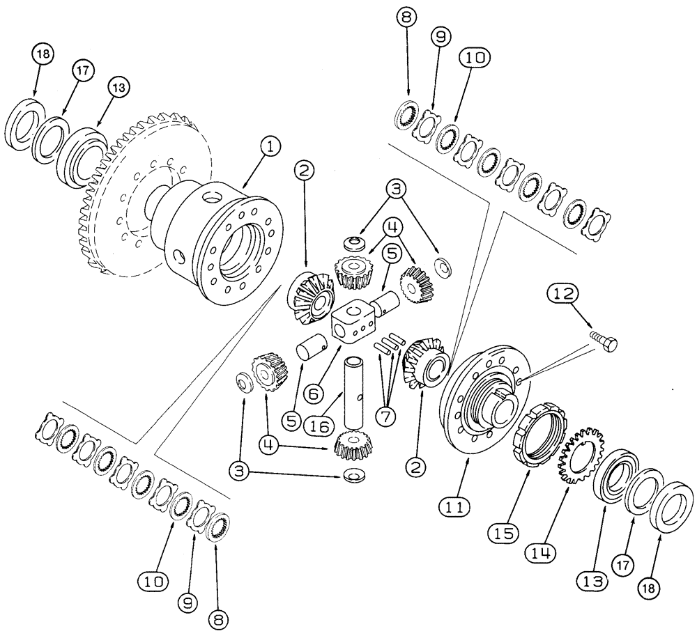 Схема запчастей Case 460 - (6-52) - REAR RIGID AXLE ASSEMBLIES, 126102A1 AND 139020A1, EARLY PRODUCTION DIFFERENTIAL (06) - POWER TRAIN