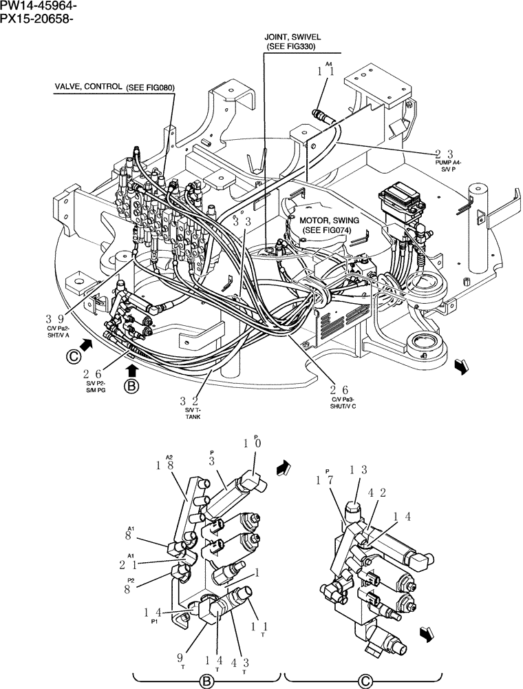 Схема запчастей Case CX31B - (719-17[2]) - CONTROL LINES, VALVE (WITH A PUMP Z PORT) (36) - PNEUMATIC SYSTEM