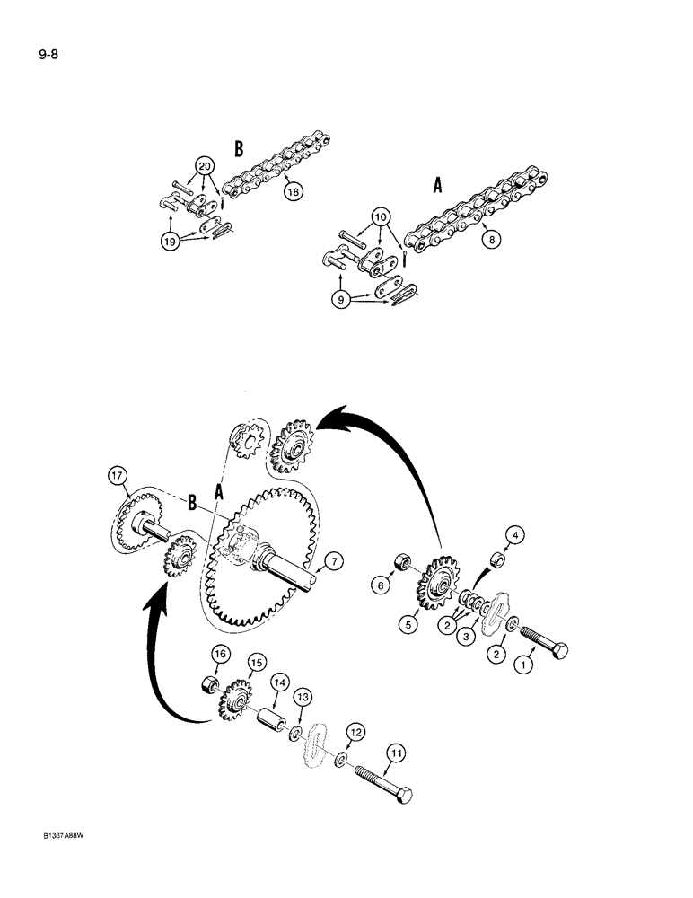 Схема запчастей Case TL100 - (9-08) - IDLER SPROCKETS AND DRIVE CHAINS (09) - CHASSIS/ATTACHMENTS