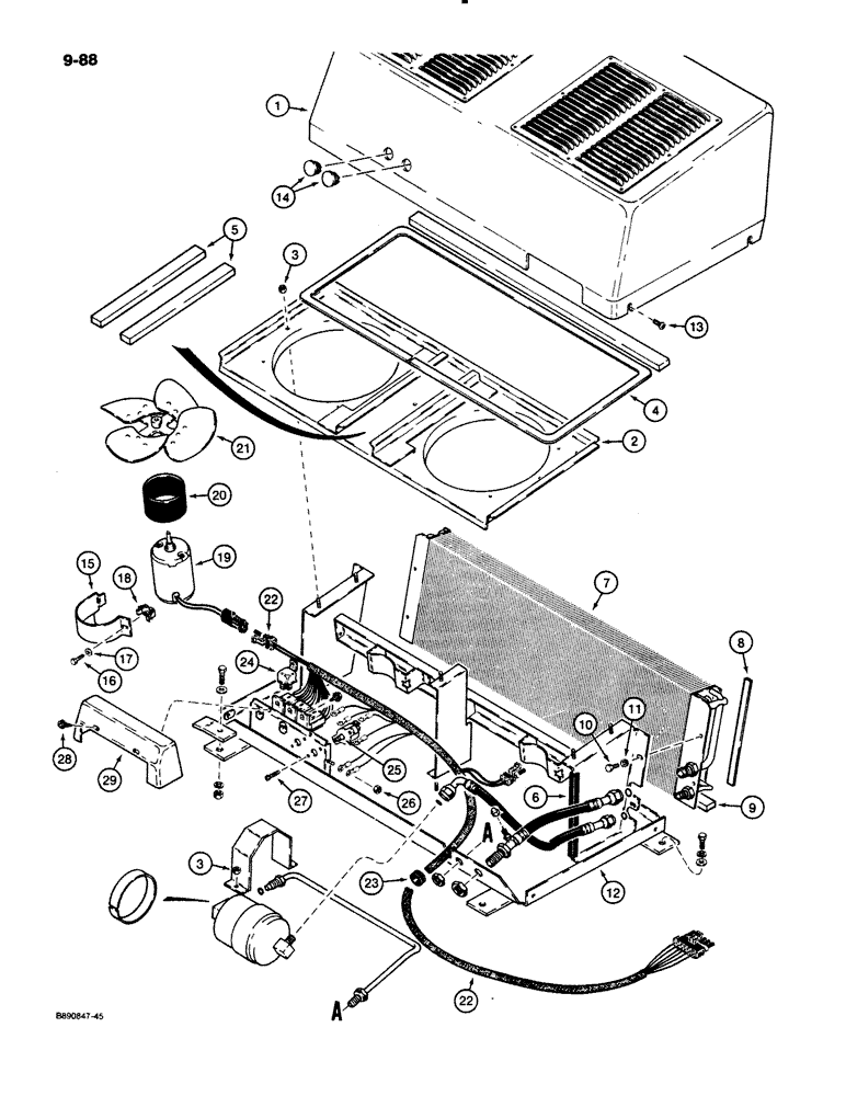 Схема запчастей Case 621 - (9-088) - AIR CONDITIONING CONDENSER AND MOUNTING (09) - CHASSIS/ATTACHMENTS