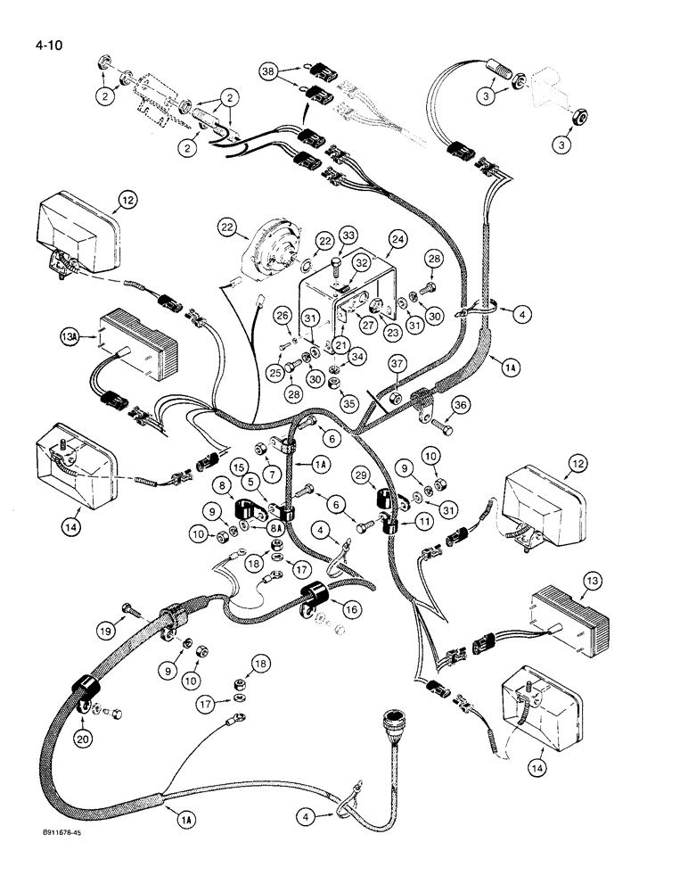 Схема запчастей Case 621 - (4-10) - FRONT HARNESS, LAMPS AND SWITCHES (04) - ELECTRICAL SYSTEMS