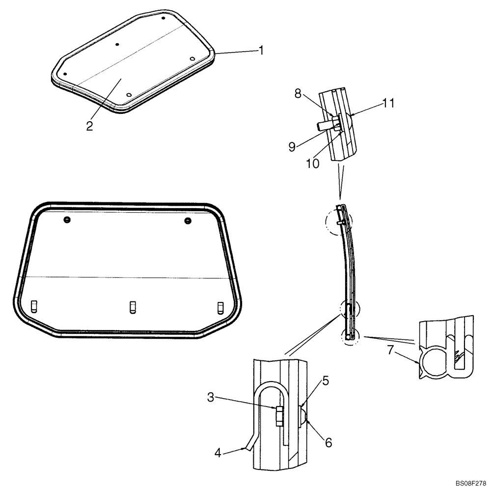 Схема запчастей Case 430 - (09-43B) - TOP WINDOW ASSY; IF USED (09) - CHASSIS