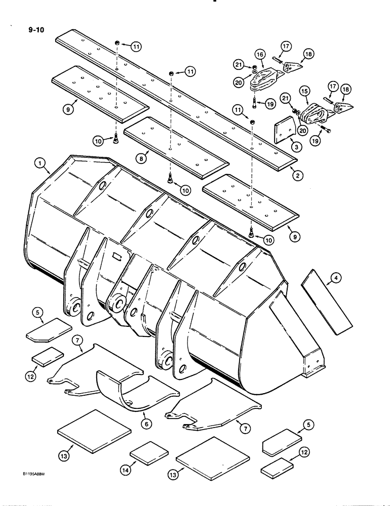 Схема запчастей Case 621 - (9-010) - LOADER BUCKETS AND CUTTING EDGES, 2 AND 2.25 CUBIC YARD, 97 INCH WIDE BUCKETS (09) - CHASSIS/ATTACHMENTS