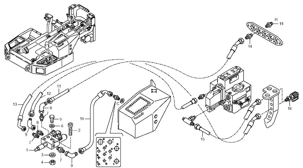 Схема запчастей Case 330 - (40A01010205[01]) - HYDRAULIC CIRCUIT - DIFFERENTIAL LOCKING (09) - Implement / Hydraulics / Frame / Brakes