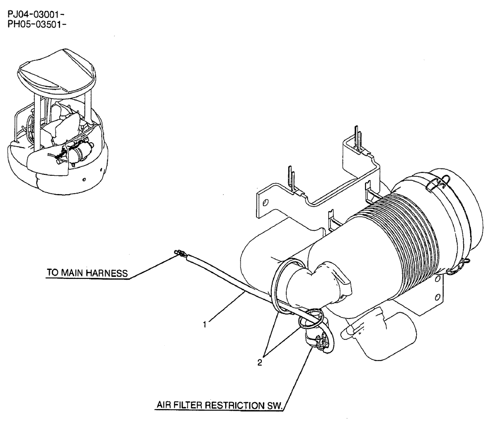 Схема запчастей Case CX50B - (02-098) - HARNESS ASSEMBLY (AT AIR CLEANER) (05) - SUPERSTRUCTURE