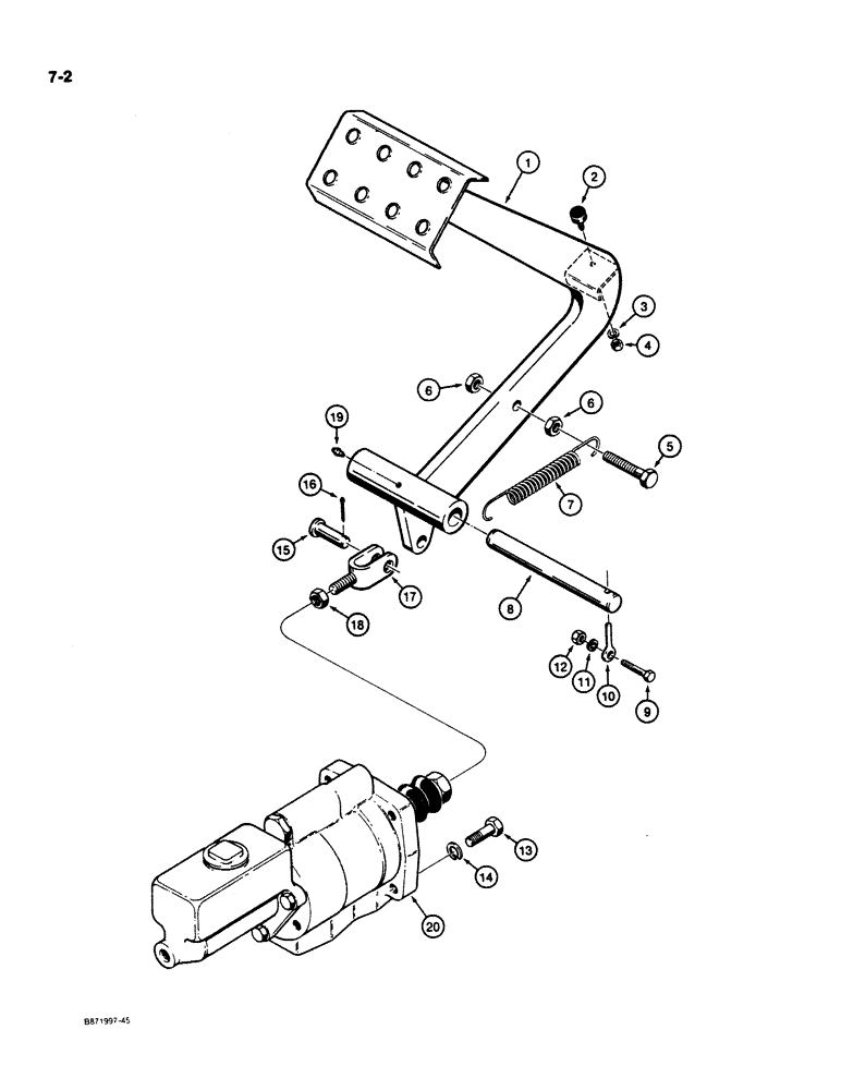 Схема запчастей Case W11B - (7-002) - BRAKE PEDAL AND BRAKE ACTUATOR (07) - BRAKES