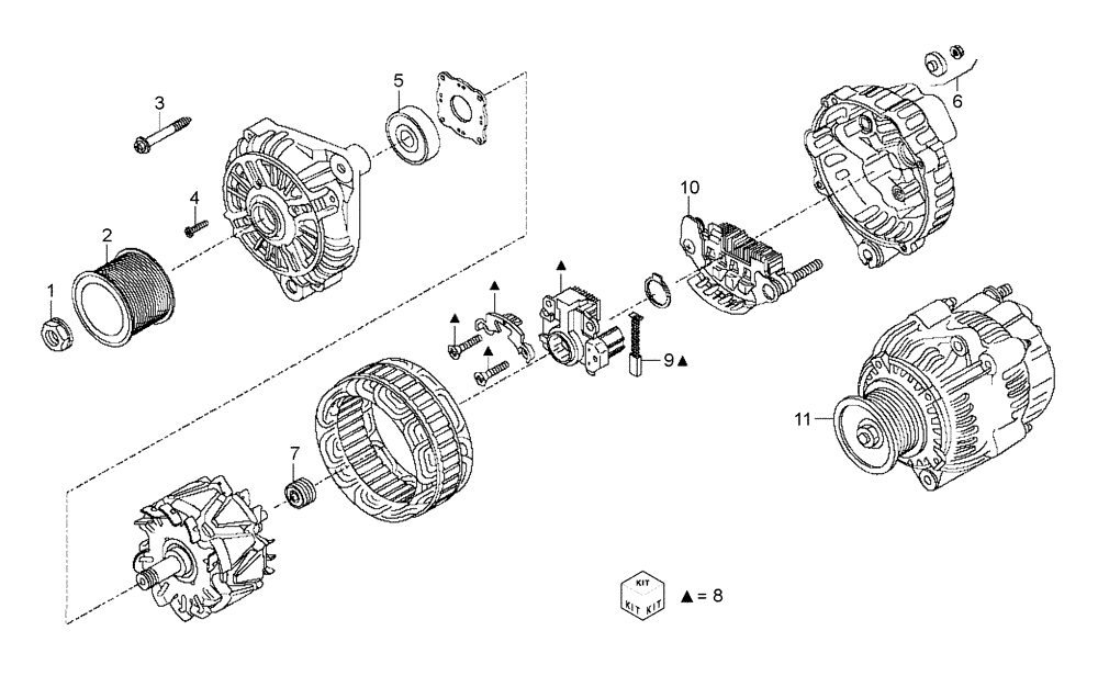 Схема запчастей Case 327B - (01A02000167[001]) - ALTERNATOR ASSY (504028095) (01) - ENGINE