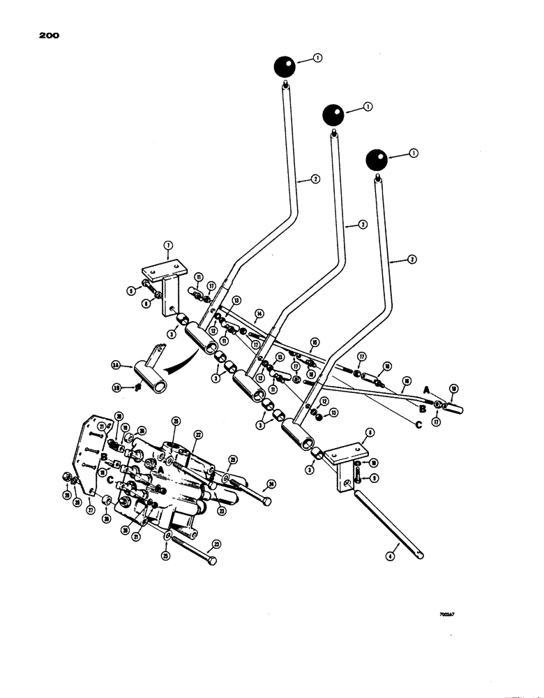 Схема запчастей Case W24 - (200) - LOADER CONTROL VALVE AND LEVER, (3 SPOOL) (08) - HYDRAULICS