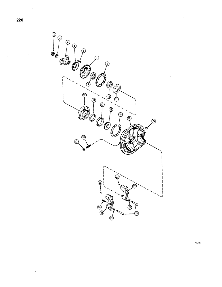 Схема запчастей Case W20 - (220) - W18 AND W20 L58844 FRONT AND REAR AXLE DIFFERENTIAL, CARRIER, COVER, AND YOKE (06) - POWER TRAIN